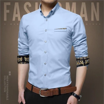 Мужская роскошная повседневная официальная рубашка с длинным рукавом, приталенная модная брендовая рубашка, хлопковая мужская рубашка Four Seasons с длинным рукавом, Размер M-5XL