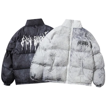 Мужская хип-хоп стеганая куртка-бомбер Оверсайз, пальто, Уличная одежда, куртка с граффити, Парка, Хлопковое зимнее пуховое пальто Harajuku