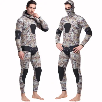 Мужские камуфляжные гидрокостюмы 5 мм из 2 предметов с капюшоном для дайвинга, подводного плавания, имитирующего подводную охоту, фридайвинга, полный костюм, гидрокостюм