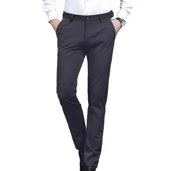 Мужские костюмные брюки, легкие костюмные брюки, деловые костюмные брюки премиум-класса для мужчин, гладкие, эластичные, против морщин, с высокой талией для официальных мероприятий