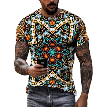 Мужские футболки в этническом стиле с круглым вырезом и коротким рукавом, Летняя Новая футболка с художественной печатью 3D Для унисекс, Модная индивидуальность, Повседневная