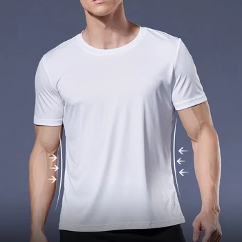 Мужские футболки для бега с коротким рукавом, быстросохнущие, однотонные, простой фасон, с круглым вырезом, большие размеры, спортивная одежда для тренировок в тренажерном зале