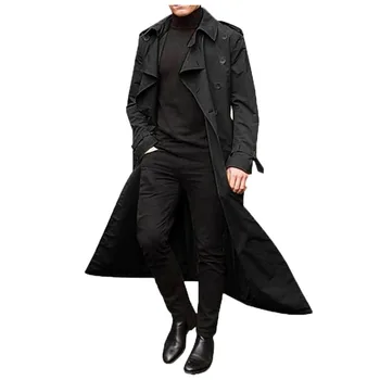 Мужское пальто, осенне-зимний модный красивый длинный тренч, двубортные пальто, уличная одежда, пояс для вечеринок, свободная куртка