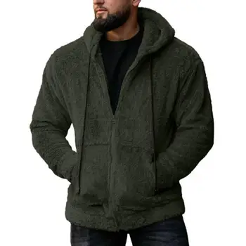 Мужское толстое пальто Стильное мужское зимнее пальто с капюшоном, повседневное из плюша, с карманами на молнии, мужская куртка с капюшоном