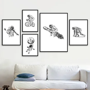Мультяшная Акварельная живопись Тушью В стиле Астронавт Забавный семейный плакат с картиной Простое украшение можно настроить