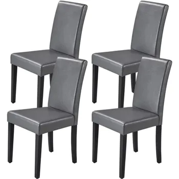 Мягкие обеденные стулья Parson с ножками из цельного дерева, набор из 4 штук, серый