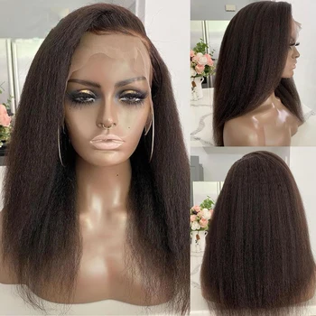 Мягкий 180% Плотность 26 “Длинный Черный кудрявый прямой бесклеевой парик на кружеве спереди для женщин с натуральной линией роста волос, предварительно выщипанный Babyhair