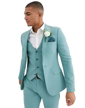 Мятно-зеленые мужские костюмы Пляжные смокинги жениха Свадебные смокинги 2021 Для мужчин С отворотом для выпускного вечера 3 шт.