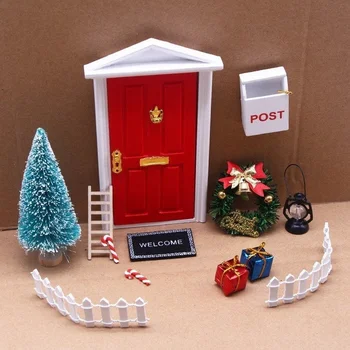 Набор рождественских украшений для двери мини-домового эльфа, миниатюрная сцена