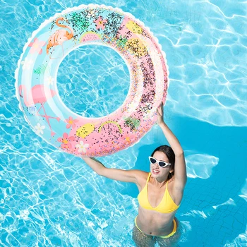 Надувное плавательное кольцо с пайетками Фламинго, трубка для детей и взрослых, Плавающий открытый плавательный круг, бассейн, Пляжная вечеринка, игрушка для водных видов спорта