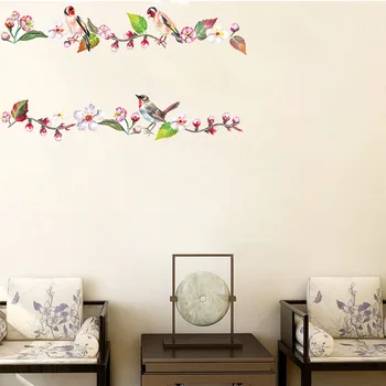 Наклейка на стену с птицей и цветочным узором, наклейка с птицей и цветочной лозой, современное украшение для дома, 1шт