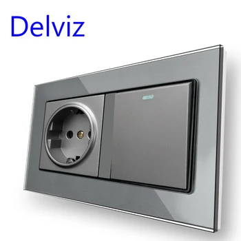 Настенная розетка Delviz, переменный ТОК 110 В ~ 250 В, включение-выключение кнопки 1 Gang 2Way / 1Way, Панель из хрустального стекла, Стандартный Выключатель света ЕС 16A
