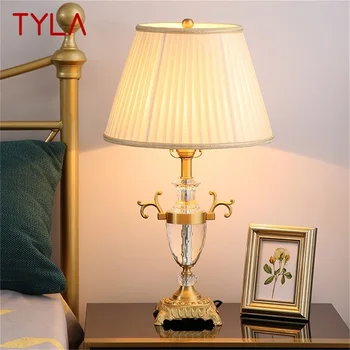Настольная лампа TYLA Crystal из латуни, настольная лампа из современной ткани, декоративная для дома, гостиной, спальни, офиса, отеля