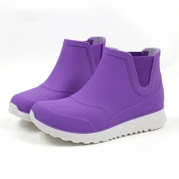 Непромокаемые ботинки, женские противоскользящие непромокаемые ботинки, короткая трубка, модная водная обувь для отдыха, студенческие резиновые сапоги для женщин, плюс бархатная уличная обувь