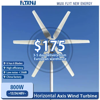 Новая ветряная турбина мощностью 800 Вт 12 В 24 В с 6 лопастями Без ШИМ-контроллера для домашнего использования