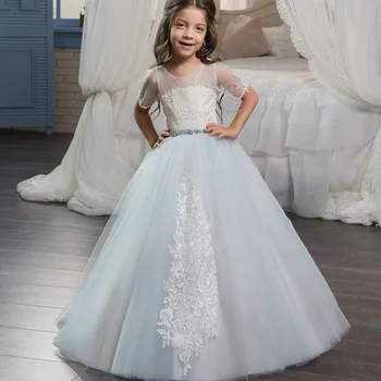 Новая детская одежда, кружевная вышивка, простое свадебное платье для маленькой принцессы на день рождения, свадебное платье для цветочницы