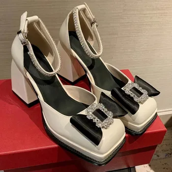 Новая дизайнерская обувь, женская роскошная обувь Mary Jane, туфли-лодочки на платформе, женские туфли с квадратным носком, женские туфли на толстом каблуке в готическом стиле для женщин