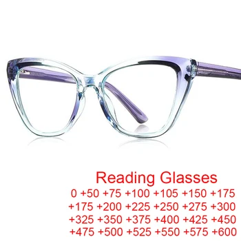 Новая Мода Ретро Анти-Голубой Свет Кошачий Глаз Очки Для Чтения Для Женщин TR90 Роскошные Дизайнерские Градиентные Очки Большие Прозрачные Очки