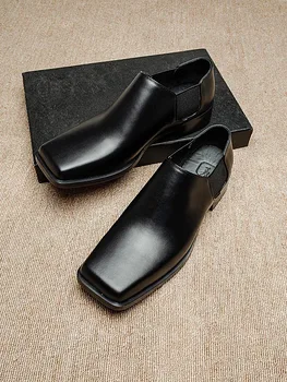 Новая мужская обувь с квадратной головкой в стиле ретро в британском стиле, повседневная кожаная обувь премиум-класса без застежки
