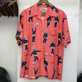 Новая мужская рубашка Wacko Maria в стиле хип-хоп с портретом и полным принтом, Летняя Свободная Высококачественная Модная рубашка с короткими рукавами Bo Marley В том же стиле
