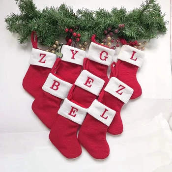 Новогодние Рождественские носки с красными буквами алфавита в виде снежинок, Рождественский вязаный чулок, Декор для рождественской елки для дома, Рождественский подарок 2024