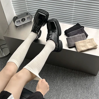 Новые женские длинные носки, осенняя мода, японский стиль, однотонные гольфы до колена Для женщин, дышащие хлопковые женские чулки
