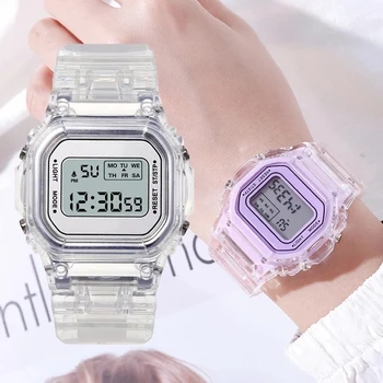 Новые модные прозрачные электронные часы со светодиодной подсветкой, женские наручные часы, спортивные водонепроницаемые электронные часы, конфетный многоцветный студенческий подарок