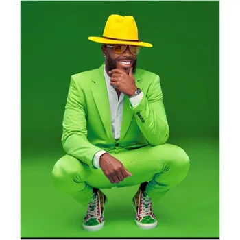Новые мужские костюмы с зеленым вырезом на лацкане Slim Fit, 2 предмета, Модный Свадебный Костюм Жениха для выпускного вечера, Мужской Блейзер на заказ, куртка + брюки