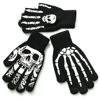 Новые панк-перчатки Унисекс на Хэллоуин, перчатки со скелетом и черепом, светящиеся в темноте, зимние вязаные варежки без пальцев