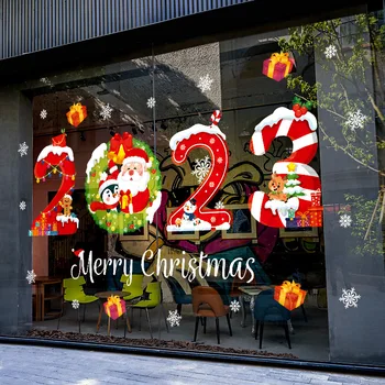 Новые рождественские наклейки на стену с Новым годом, самоклеящиеся съемные наклейки на стеклянную дверь Санта-Клауса