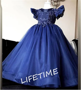 Новые синие платья для девочек, платья принцессы для девочек На День рождения, бальное платье для детской вечеринки, одежда на заказ