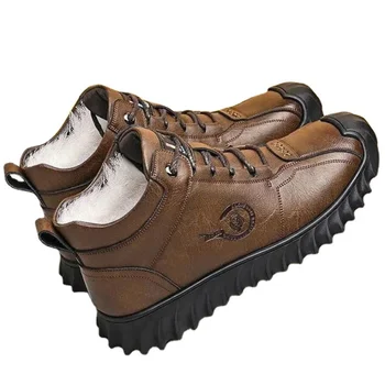 Новые теплые зимние бархатные мужские зимние ботинки, нескользящие мужские кожаные ботинки, обувь для папы на толстой подошве