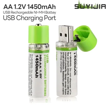 НОВЫЙ AA 1.2 V 1450mAh USB Перезаряжаемые NI-MH Аккумуляторы USB Порт для Зарядки Пульта Дистанционного Управления Мышь Маленький Вентилятор Электрические Игрушки