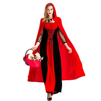 Новый костюм на Хэллоуин Королева Ночного клуба Вампир косплей костюм Красно-черная Красная Шапочка с накидкой