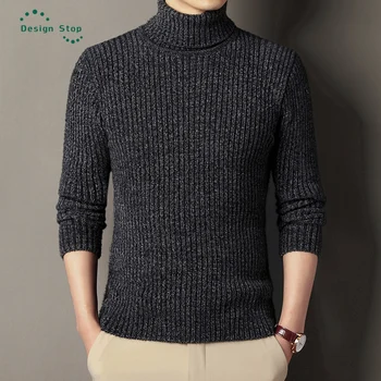Новый мужской тонкий пуловер Свитер с высоким воротом, однотонный вязаный теплый свитер