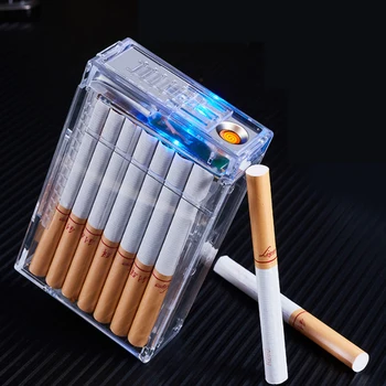 Новый прозрачный Стандартный портсигар двойного назначения Type-C Перезаряжаемая USB-зажигалка Ветрозащитная Беспламенная коробка для сигарет Гаджет для курения