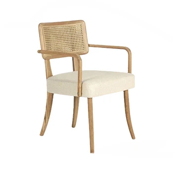 Обеденные стулья из скандинавского ротанга для дома, обеденный стул из массива дерева, стул для отдыха со спинкой, мебель для столовой, дизайнерский стул