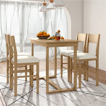 Обеденный стол из 5 предметов, состоящий из 1 прямоугольного обеденного стола и 4 обеденных стульев, прочный, простой в сборке Для кухни ресторана