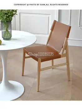 Обеденный стул из натуральной кожи с седлом, итальянский Минимализм, Японский Скандинавский дизайнер Чайной комнаты, Креативный стул для переговоров