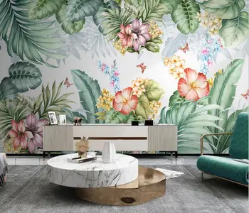 Обои с тропическими растениями, цветами и птицами на заказ, современные фотообои, обои для гостиной, спальни, 3D Роспись стен