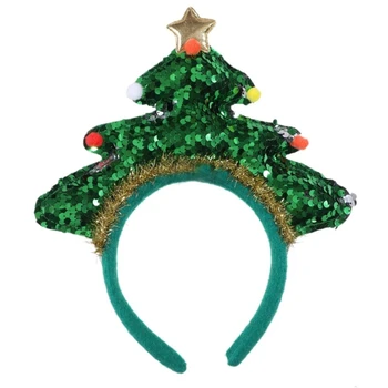 Обруч для волос с блестками, повязка на голову в виде Рождественской елки, Праздничная игрушка с блестящими помпонами