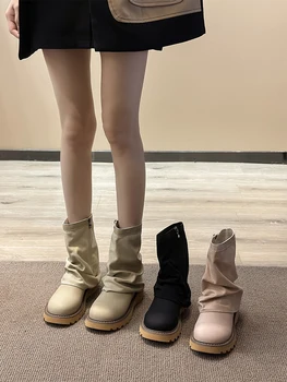 Обувь На плоском каблуке, женские резиновые сапоги с круглым носком, женская зимняя обувь, ботильоны Rock Rain Lolita, Женские ботинки Осень 2023