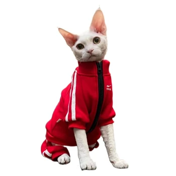 Одежда для бесшерстного кота Сфинкса, осенне-зимняя бархатная одежда для четвероногих девон рексов, одежда на молнии с защитой от защемления, одежда для котенка
