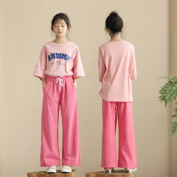 Одежда для девочек 13-14 лет, Летняя футболка Для подростков, Розовые топы, Корейские детские модные футболки 8, 10, 12 лет