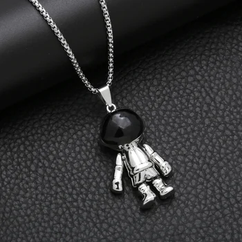Ожерелья Космонавта серебряного цвета FLOLA, мужская Длинная Цепочка из нержавеющей стали, ожерелье Астронавта, Крутые Ювелирные изделия, подарки nkez88