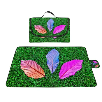 Оксфордский коврик для пикника с рисунком листьев, водонепроницаемый открытый складной легкий пляжный коврик, идеально подходящий для семейного пикника, кемпинга, пляжной лужайки