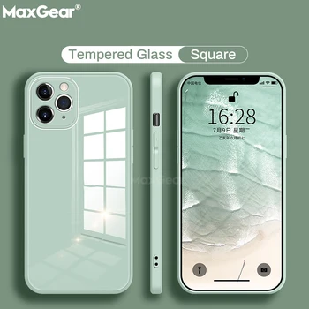 Оригинальный чехол из жидкого силикона из закаленного стекла для iPhone 14 13 12 11 Pro X XS Max XR SE 7 8 Plus с жестким покрытием Защитная крышка