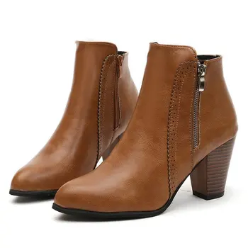 Осенне-зимние женские ботинки, винтажные ботильоны на высоком массивном каблуке с застежкой-молнией, Женская обувь из искусственной кожи на платформе, Bota Feminina