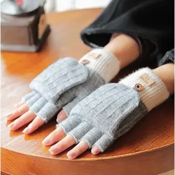 Осенне-зимние женские плюс бархатные перчатки для вождения, перчатки на полпальца, женские перчатки, откидные варежки, Рождественские Шерстяные варежки