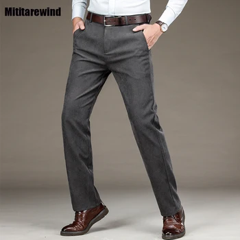 Осенне-зимние мужские костюмные брюки, деловые повседневные мужские официальные брюки, прямые черные брюки со средней талией, эластичные, мягкие, для мужчин